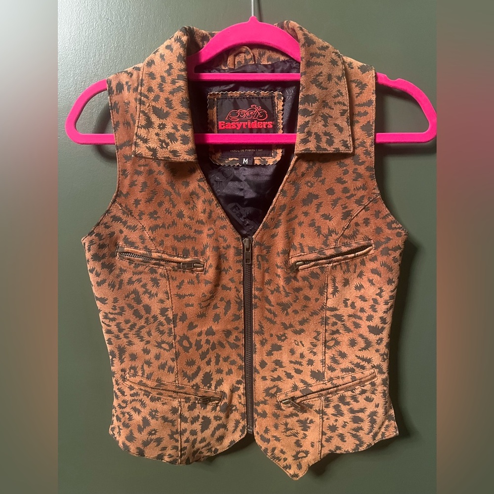 Genuine Leather cheetah print vest
